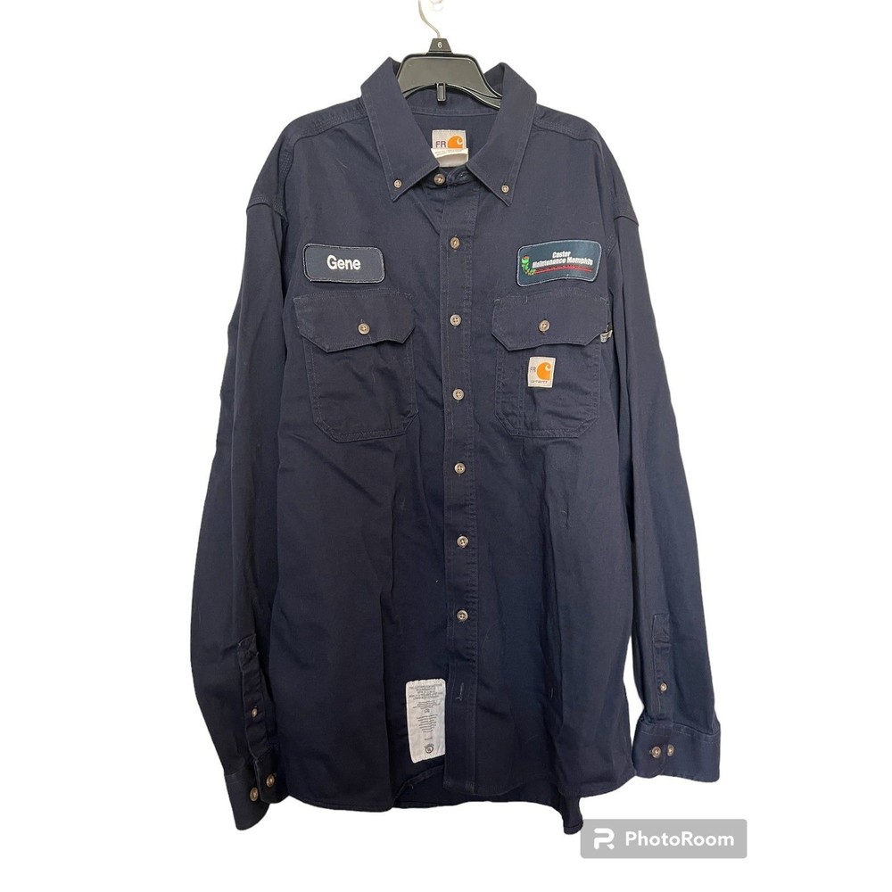 Carhartt Flame Resistant work Shirt size L men’s navy blue‎